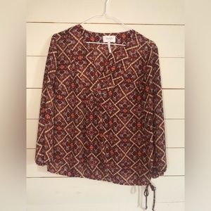 LAUNDRY Shelli Segal Burgundy Boho Blouse Top Shirt Size M Medium 8 10